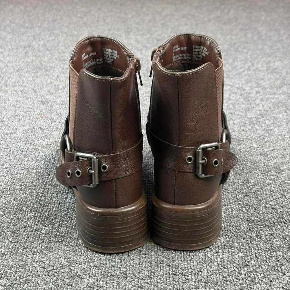 Steve Madden Motorcycle‎ Brown Leather Harness Strap Biker Boots Girls Size 3